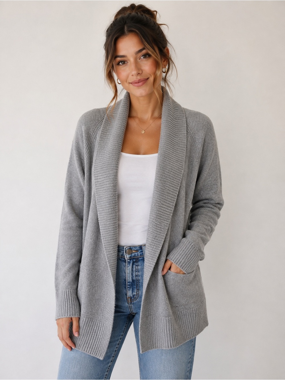 Gap Gray Open-Front Shawl Collar Women's Sweater Cardigan cotton cozy woman M